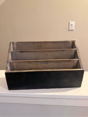 Wooden Multi-Compartment Desk Organizer in Black and Gray Wash mail letter